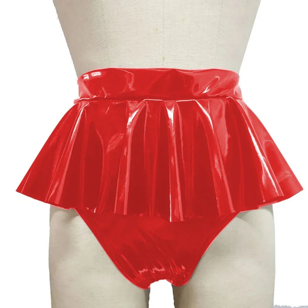 Sissy Sexy Shorts High Waist Wet PVC Leather Mini Skirts Pants Wetlook Pole Dance Ruffled Hot Pant Exotic Lingerie Underwear 7XL