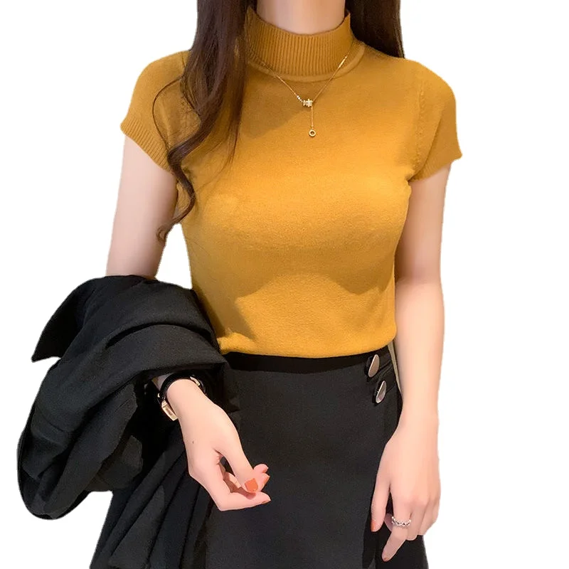 Streetwear Short Sleeve T Shirts Y2k Tops Korean Harajuku Women Fashion Clothing Party Ropa De Mujer Sexy Turtleneck Yellow Tees