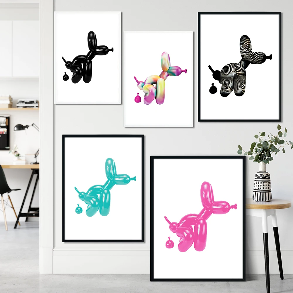 

Colorful Balloon Dog Art Poster Print Painting Funny Bathroom Wall Decor Modern Hilarious Zebra Canvas Picture Home Decoration