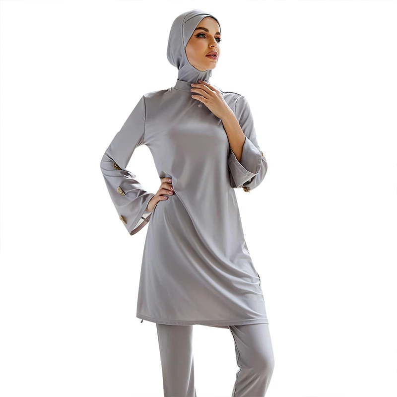 Muslim Swimwear Women Modest Patchwork Hijab Long Sleeves Sport Swimsuit 3pcs Islamic Burkinis Hijab Femme Musulman Embroidery