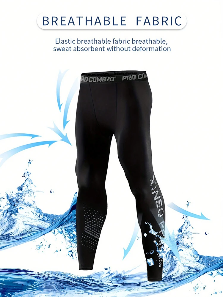 Men's high-elastic warm compression pants,sports running fitness tights, quick-drying,breathable, cool and dry compression pants