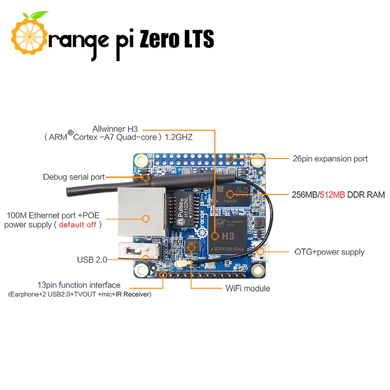 Orange Pi Zero 512MB + Power Supply + Case Allwinner H3 Single Board Computer Mini PC Run Android 4.4 Ubuntu Debian Linux OS