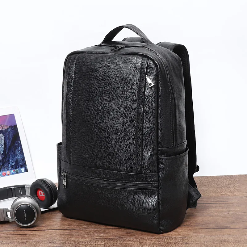 YIFANGZHE Slim Backpack for Men,Top Layer Cowhide Genuine Leather Men's Backpack Business Casual Waterproof Pack Male for 15.6 