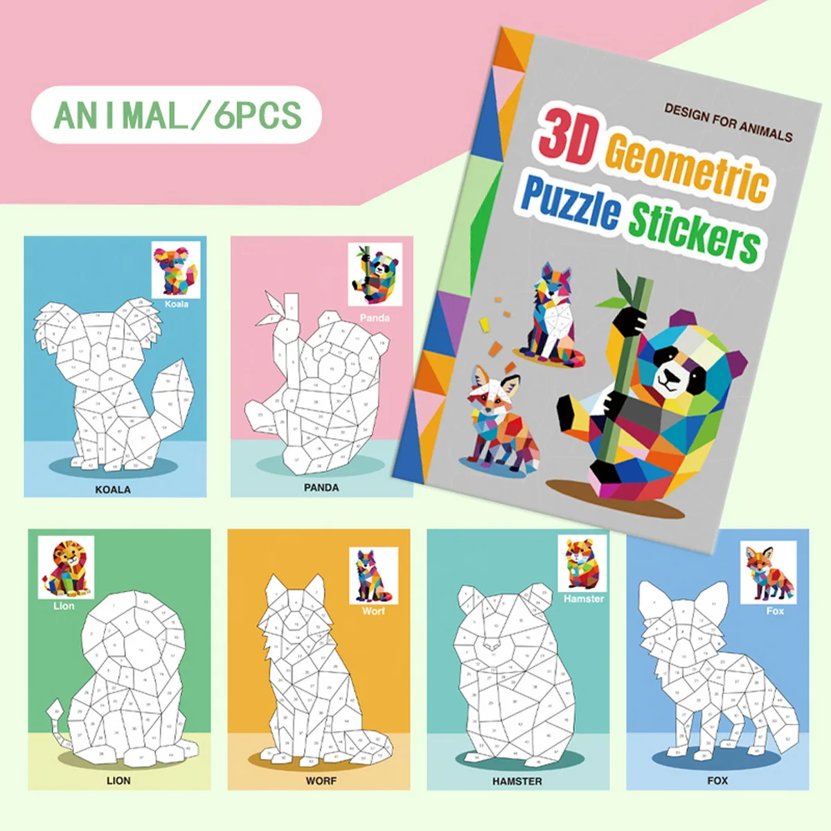 3D Geometric Puzzle Sticker DIY Digital Matching Animal Series Fun Puzzle Handmade Creative Puzzle Game Collage Sticker Picture