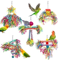 5 Piece Bird Shredding Toys Wooden Blocks Colorful Parrot Chewing Foraging Hanging Toy for Parakeets Love Birds Budgies 1