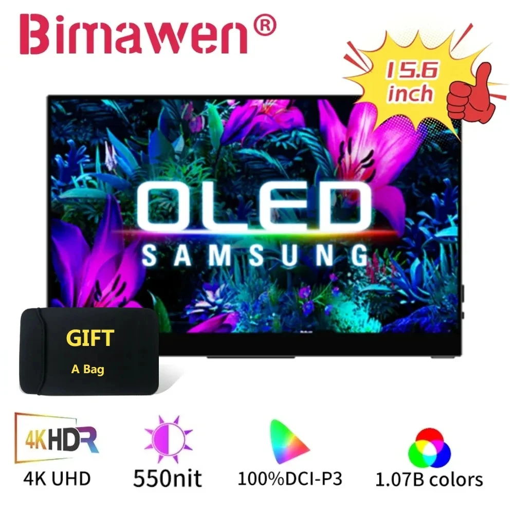 Bimawen Monitor Portatile Touchscreen Oled 4K Da 15.6 Pollici Con Monitor Da Gioco Esterno 1Ms Compatibile Con Hdmi Di Tipo C Per Pc Laptop Ps5