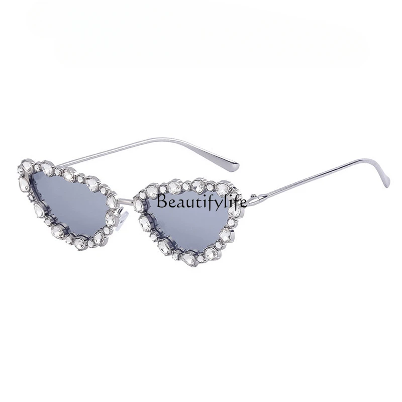 

European and American Fashion High-Grade Cat Eye Diamond Sunglasses Women's High-Grade Special Interest Light Luxury Sunglasses