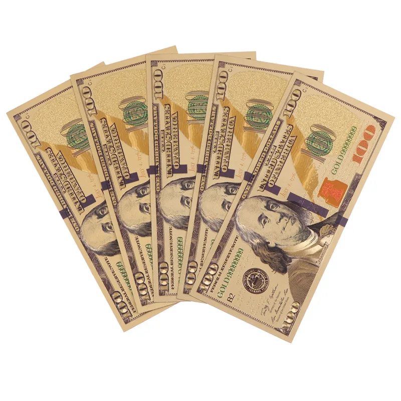 US$100 dollar 24k Gold Foil Golden USD Paper Money Banknotes Crafts 5pcs
