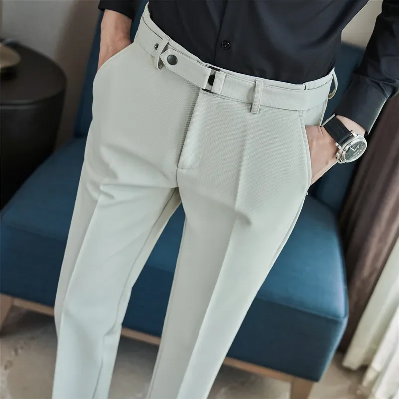 Men Boutique Slim Suits Pants Formal Wear Fit Trousers British Style Belt Decoration Business Casual 36,business pants,suit pants,men pants