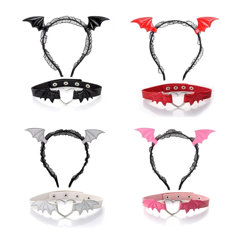 

Bat Wings Headband & Choker Costume Hairband for Party Halloween Fancy Dress Cosplay Unisex Kids Adult