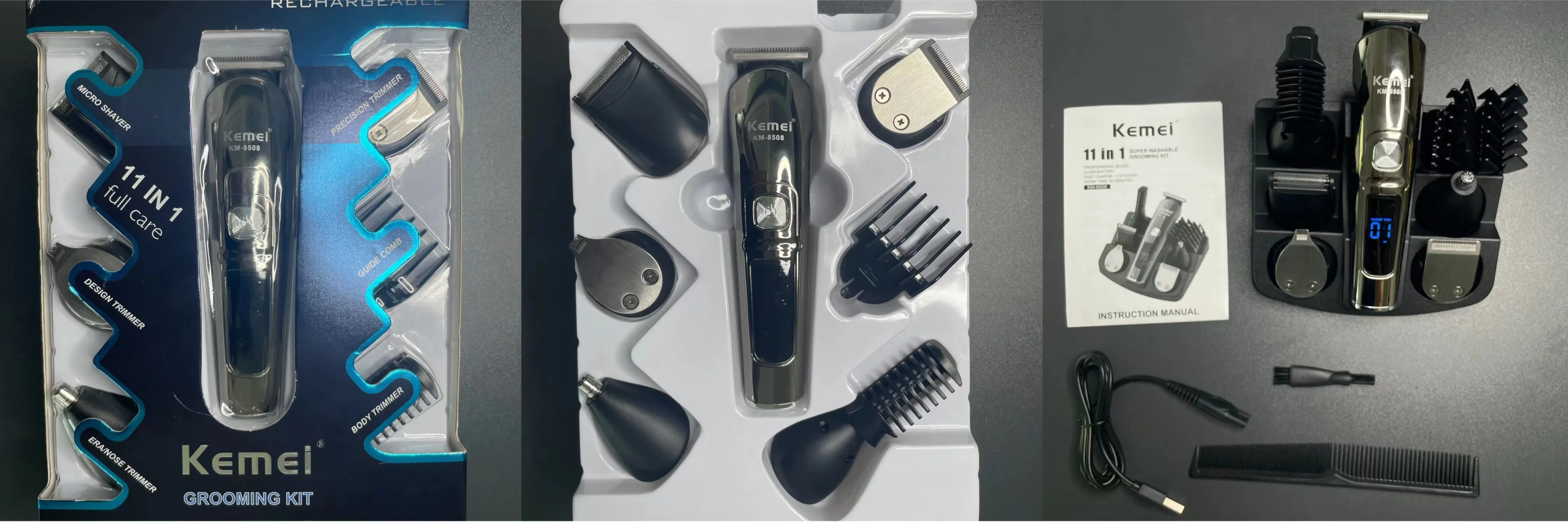 Description Picture 2 of itemKemei Professional Multifunction Beard Hair Trimmer Waterproof 6 In 1 Hair Clipper Electric Razor for Men Grooming Kit KM-8508