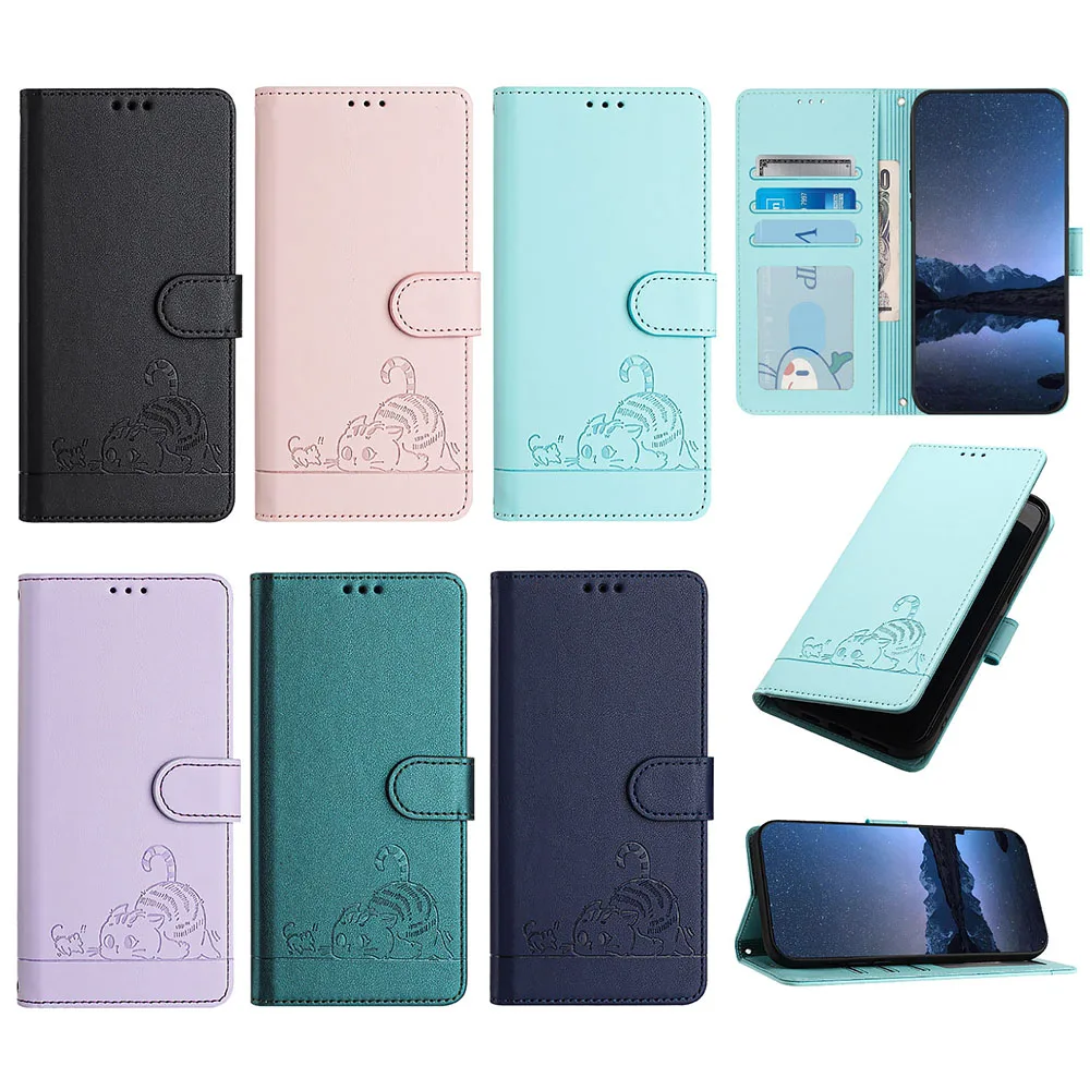 Cute Cat Pattern Wallet Flip Case with Smart Card Slots