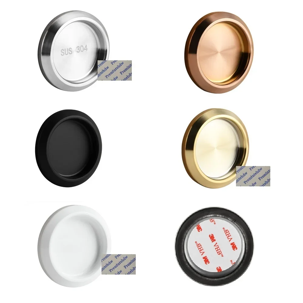Stainless Steel Round Finger Pull For Sliding Glass Wooden Door Surface Stick Mount Rose Gold Matte Black White