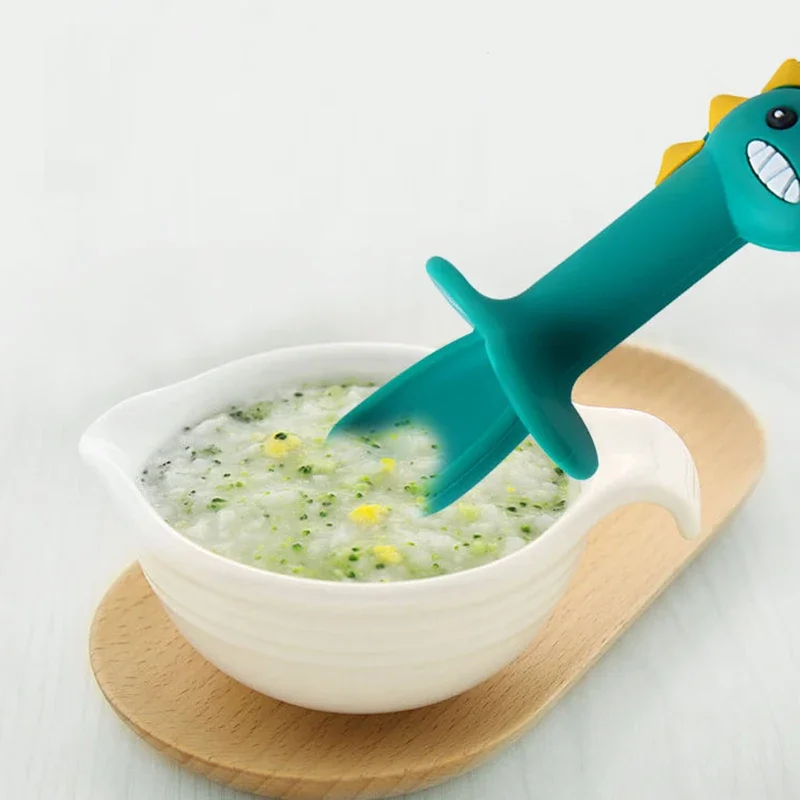 Spoon For Baby Utensils Set Auxiliary Food Silicone Gel Spoon Baby Learn To Eat Training Bendable Soft Children Tableware