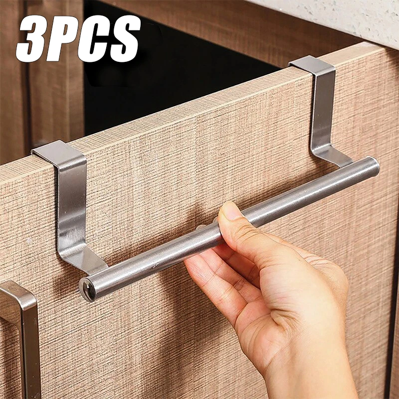 1/2/3 PCS Stainless Steel Towel Bar Cabinet Door Towel Hanging Bar Bathroom Kitchen Cabinet Door Wipe Rack