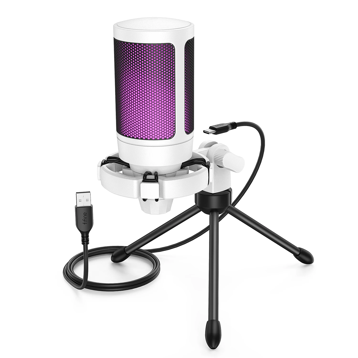 FIFINE RGB USB ゲーミングマイク、ライトタッチミュート付き
