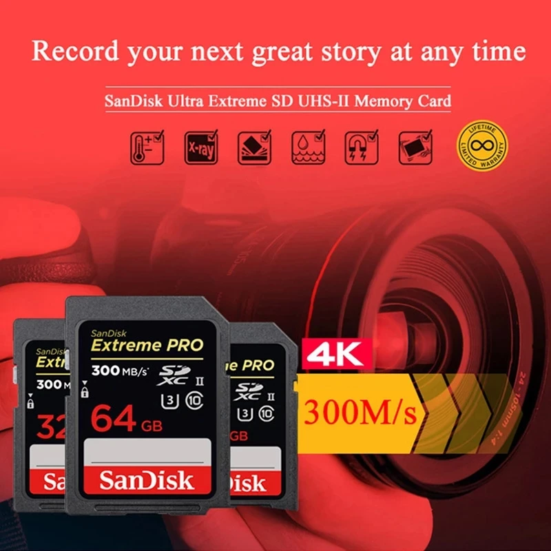 SanDisk SD ī UHS-II UHS-I ޸ ī, 8K 4K UHD , DSLR ī޶ SDXC ޸ ī  SD ī, C10 U3 V30 V60 V90