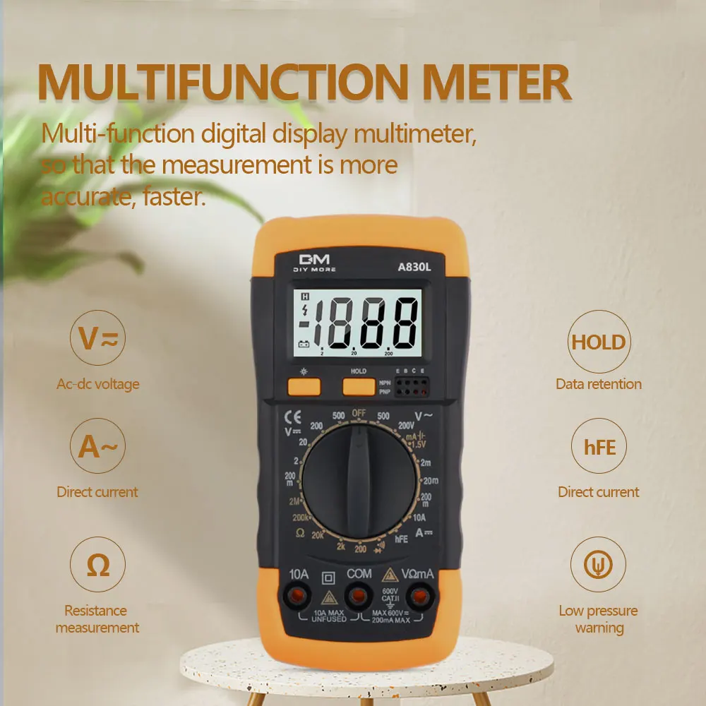 A830L LCD Digital Multimeter AC DC Voltage Diode Buzzer Function Freguency Multitester Current Tester Luminous Display digital multimeter multimeter tester
