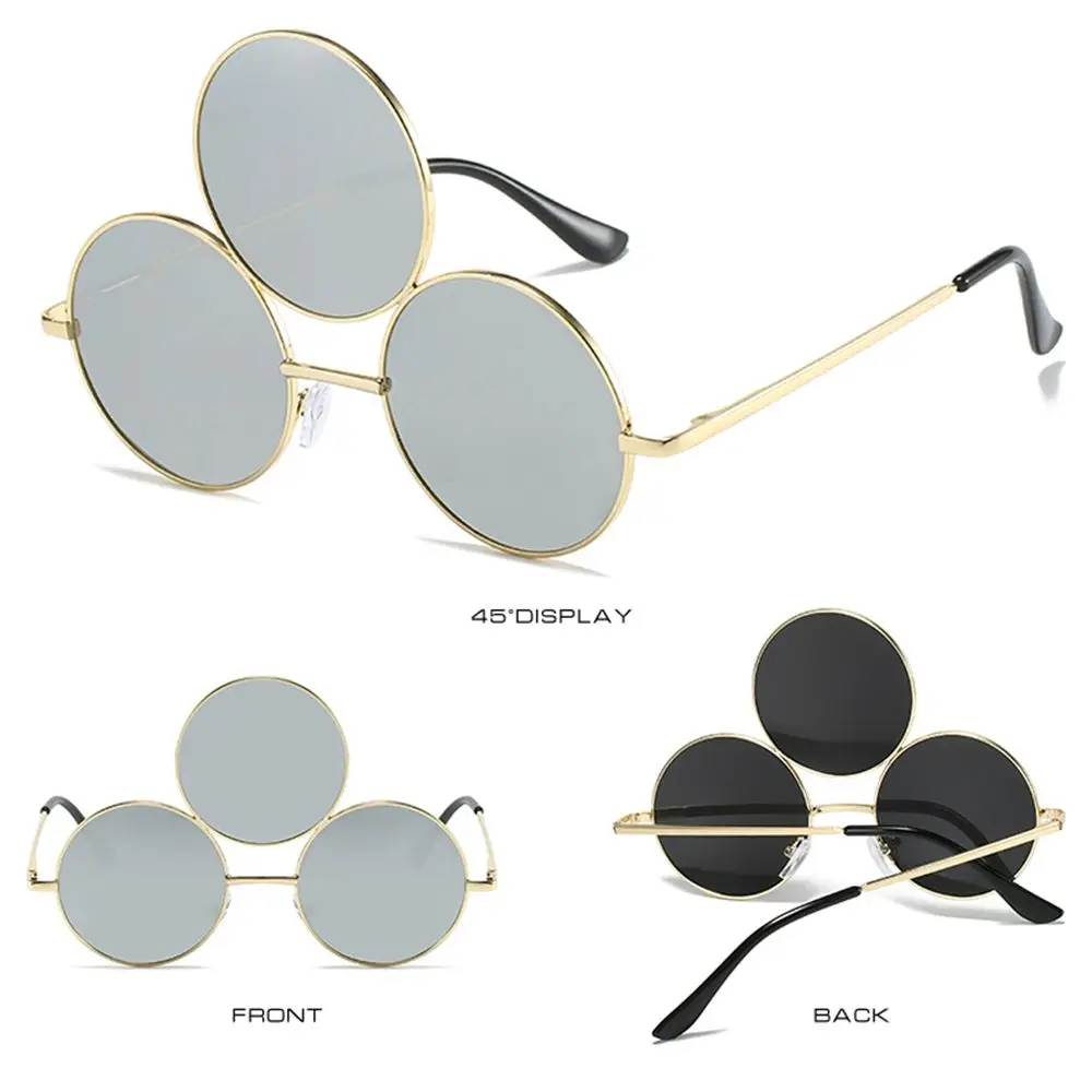 Lustige Cosplay-Brille im chinesischen Stil, Drittes-Auge-Sonnenbrille, Erlang-Gott-Drei-Augen-Brille, Runde Metall-Vintage-Brille, UV400-Schutz – Detail 7