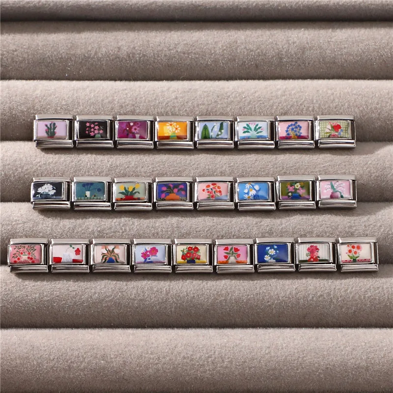 Art Design Colorful Flowers 9mm Stainless Steel Bracelet
