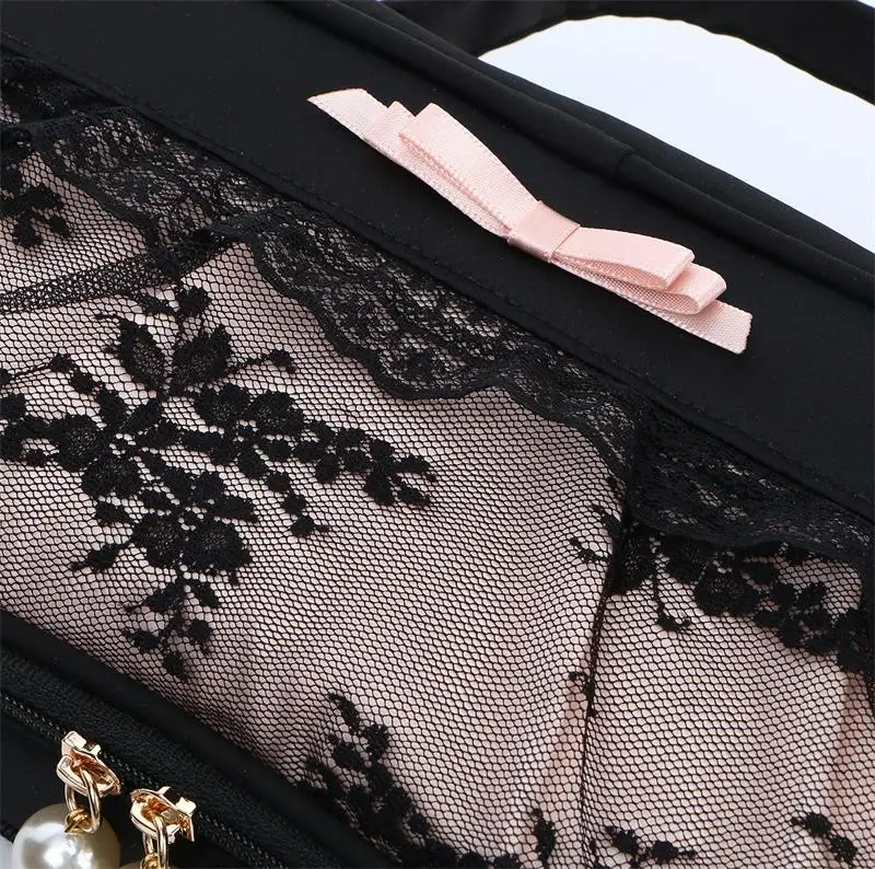 Lace Portable Women's Makeup Bag Double-Layer Cosmetic Bags Large Capacity Storage Travel Jewelry Bag Multi-Purpose Cases