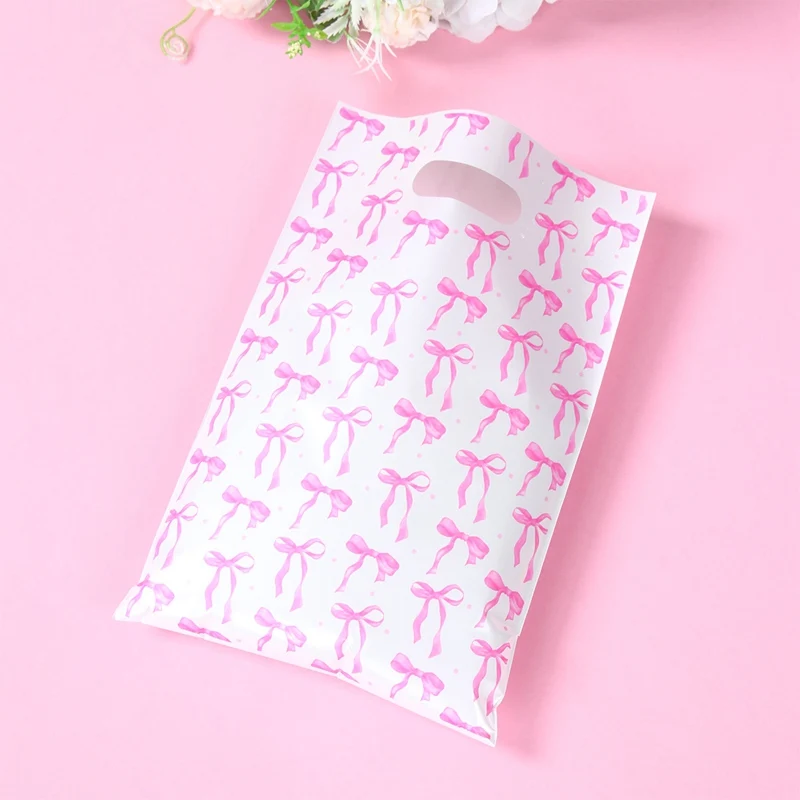 10/25/50 Stück süße rosa Schleife Kunststoff Geschenkverpackung Tasche Süßigkeiten Kuchen Snack Beutel Tasche für Kinder Mädchen Geburtstag Babyparty Hochzeit Party – Detail 6