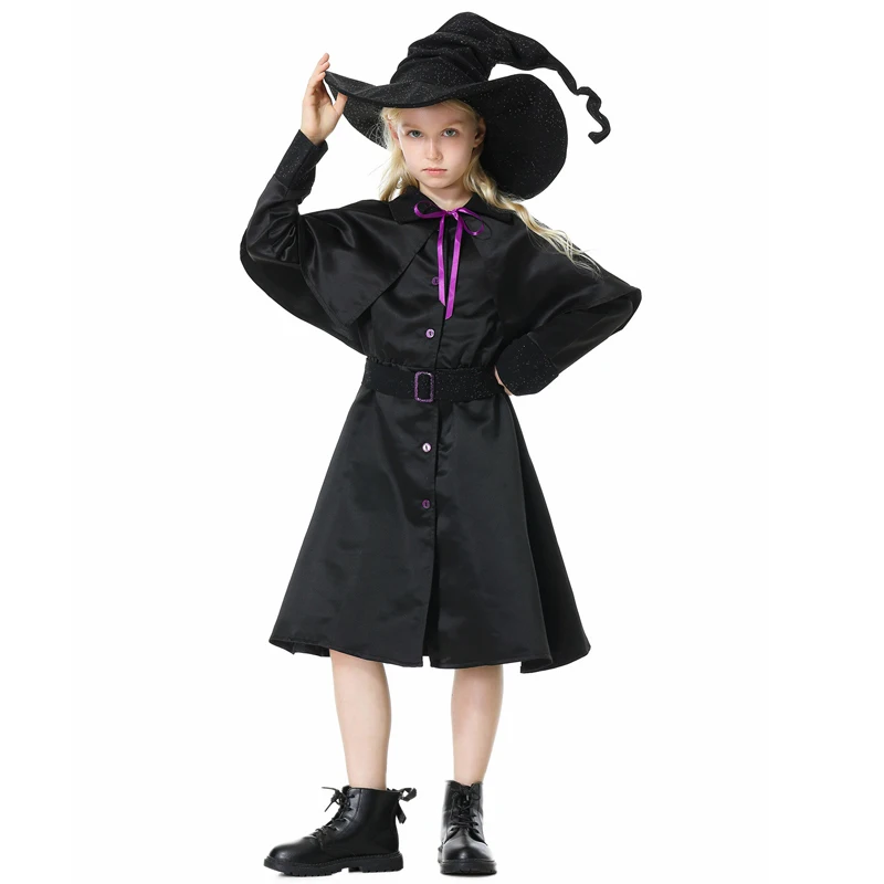 

Wizard Witch Costume Children Cosplay Medieval Sorcerer Dress Up Kids Girls Halloween Role Play Clothes Hat Outfit Party Gift