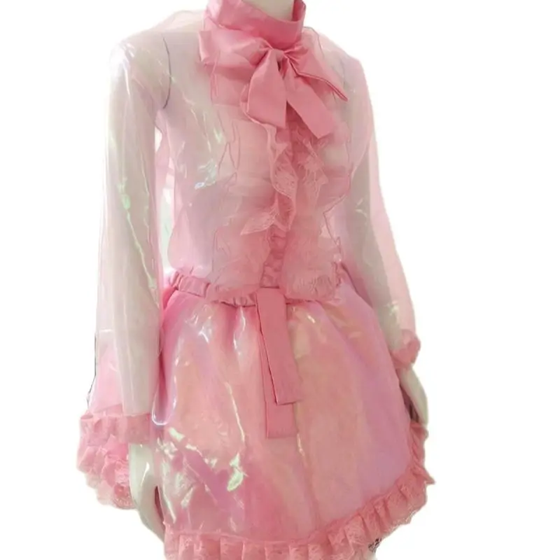 open lace back dress Pink Maid Long Sleeves Ruffle Bowknot Sweet College Style Lolita Dres –  LolitaInside main image 0