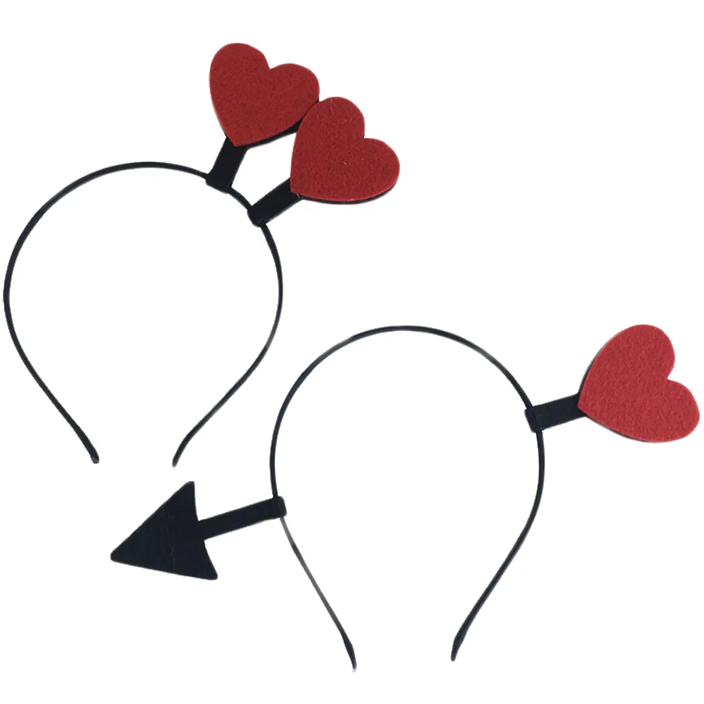 2 PCS Hair Accessories for Girls Ribbons Cupid Headband Costume Heart Hairband Shape Attractive 3