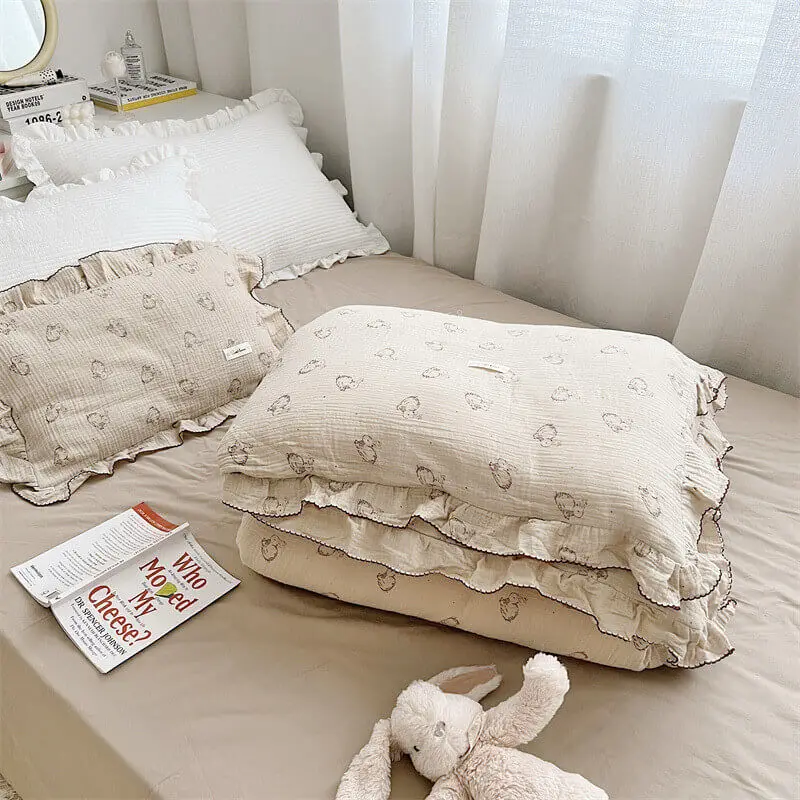High-quality cotton muslin toddler ruffle duvet cover with pillowcase