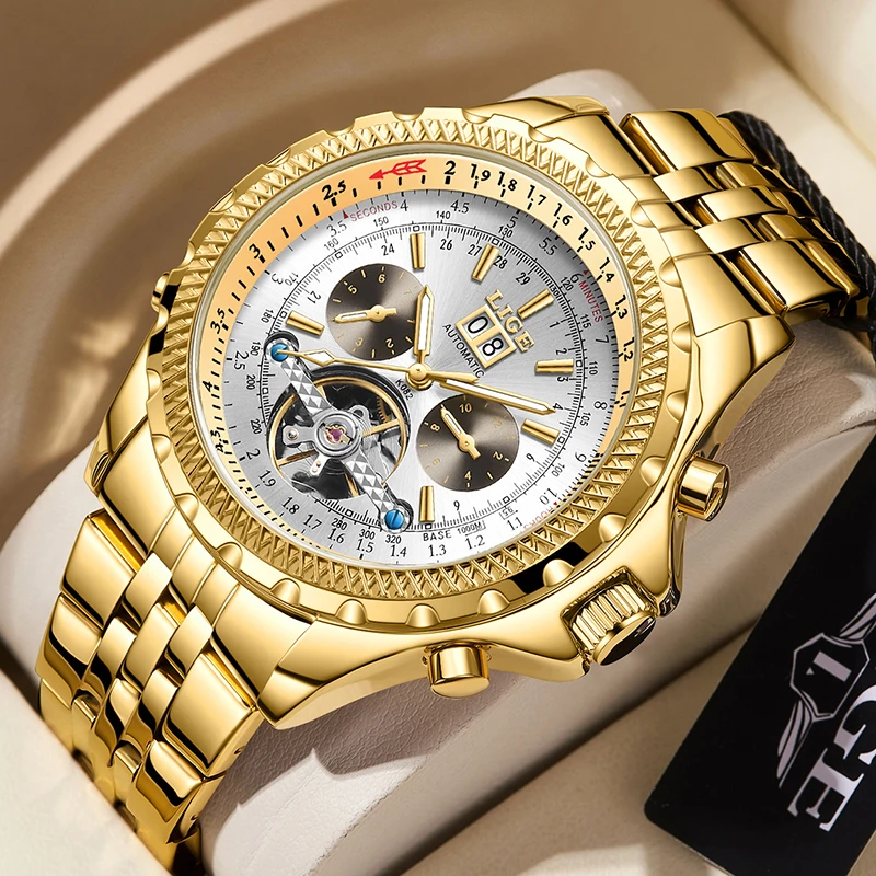 Relogio Masculino LIGE Mens Watches Top Brand Luxury Automatic Mechanical Watch Men Full Steel Business Waterproof Sport Watches
