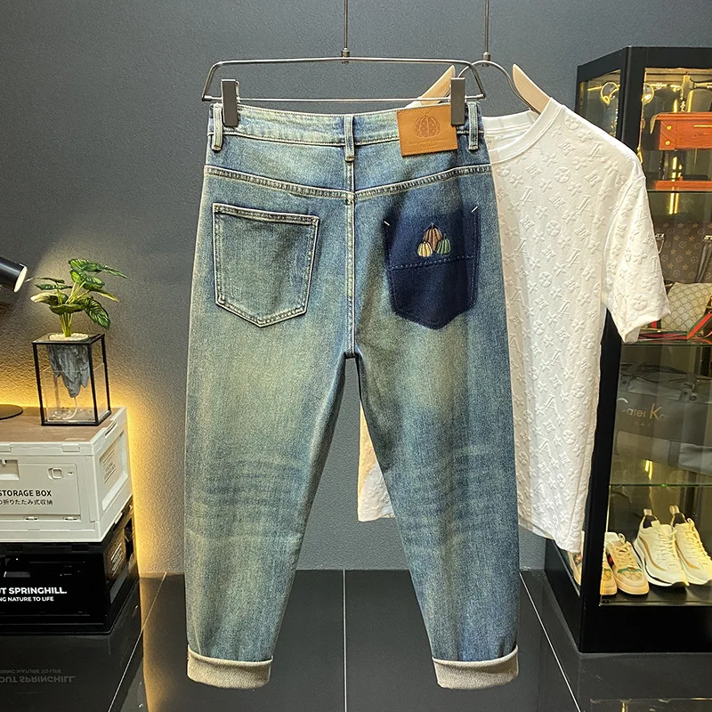 2024 Spring And Autumn New Retro Simple Loose Jeans For Men'S Fashion Versatile Pumpkin Embroidered Casual Luxury Denim Pants 4