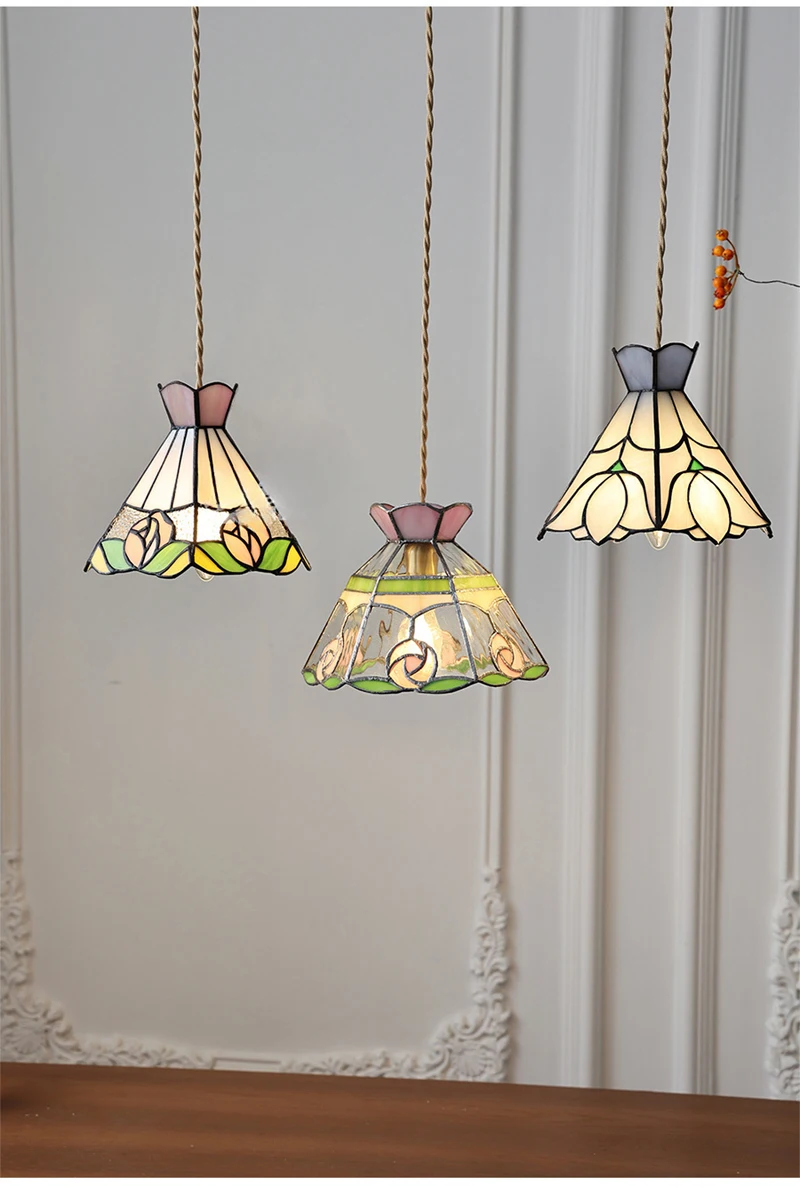 Color Tiffany Glass Pendant Light Industrial Loft Hanging Lamp Ceiling Chandelier Lighting Living Room Dining Kitchen Restaurant