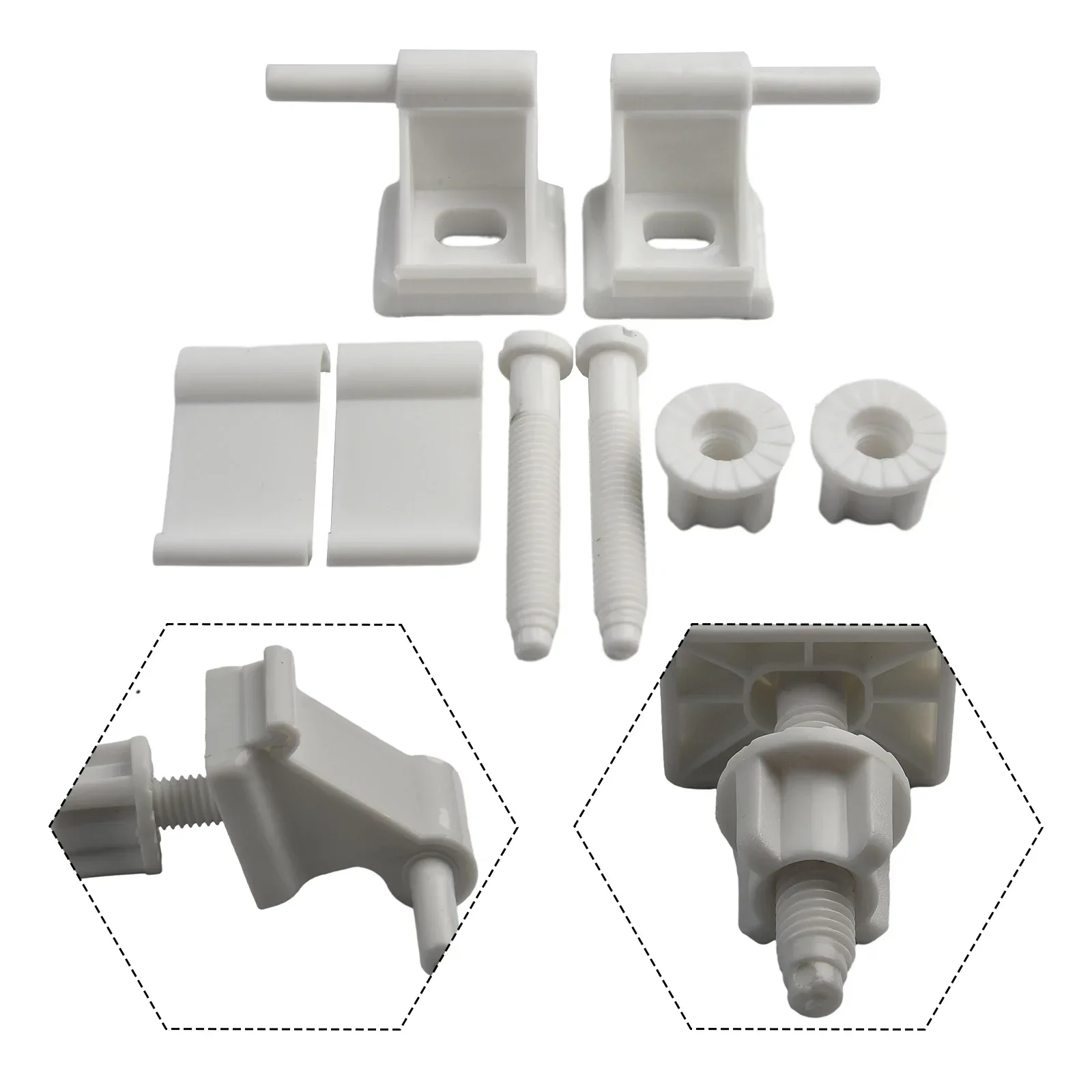 Easy to Use Toilet Seat Hinge Replacement Kit, White Plastic Construction, Hassle Installation, Complete with Fittings