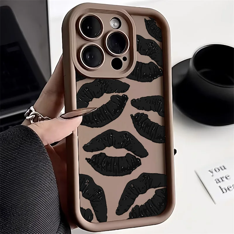 Chic Black Lips Kiss Print Shockproof Phone Case
