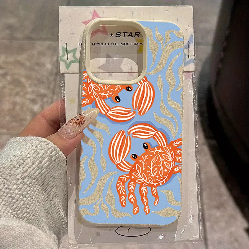 Vibrant Orange Crab Wave Shockproof Silicone Phone Case