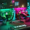 L Shaped Gaming Desk with Pegboard, Reversible Computer Desk with Drawers & Storage Shelves, LED Lights & Power Outlets, Office 4