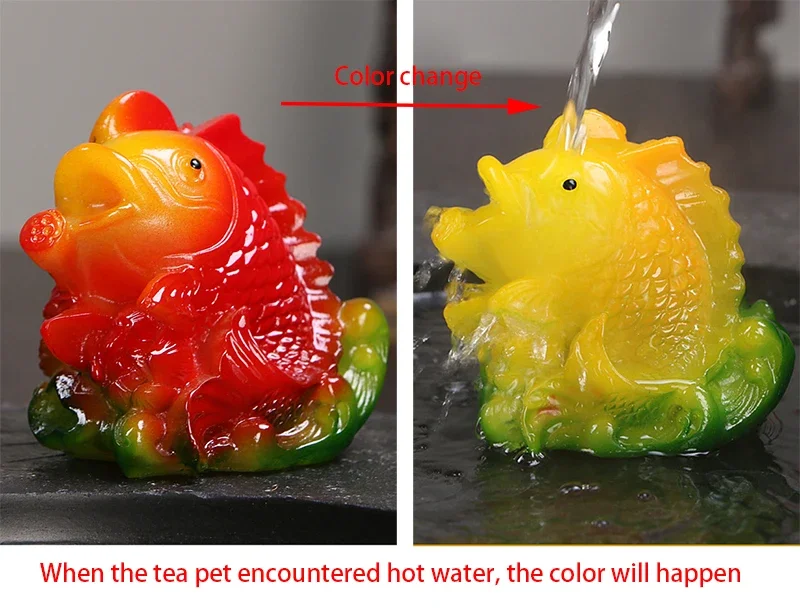 Resin Color-Changing Beautiful goldfish Figurine,Chinese handicrafts Tea pet,,Tea accessories, Feng Shui Home Ornaments