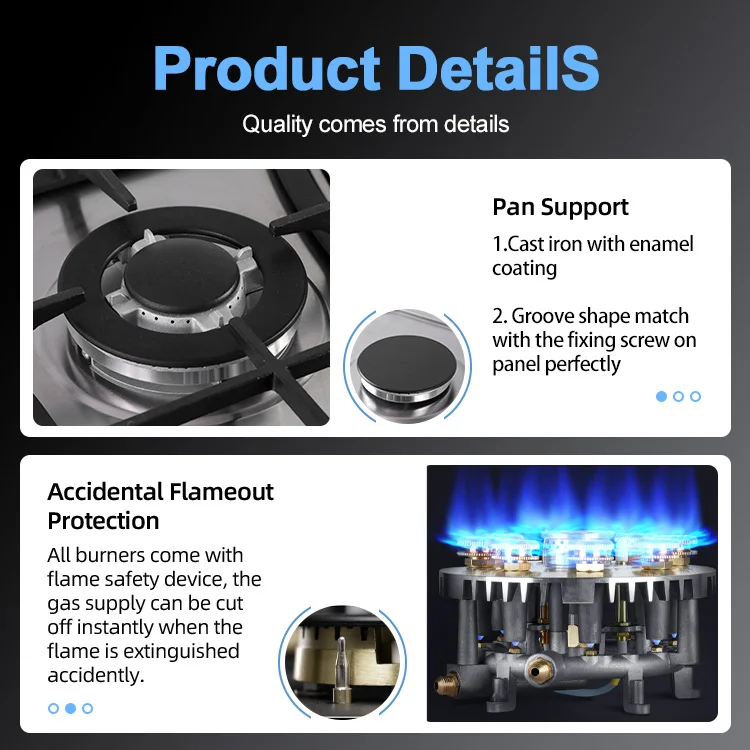 Kitchen Appliances 5 Burner Electronic Ignition Gas Hob Gas Cooker Cooktop Household Stainless Steel Stove