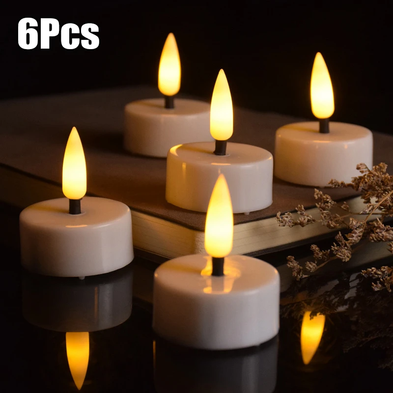 6Pcs Vlamloze Led Kaarsen Flickering Batterij Thee Lichten Verjaardag