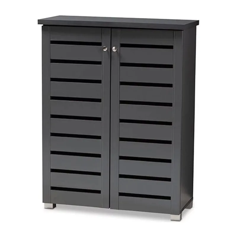 

Modern and Contemporary Dark Gray 2-Door Wooden Entryway Shoe Storage Cabinet