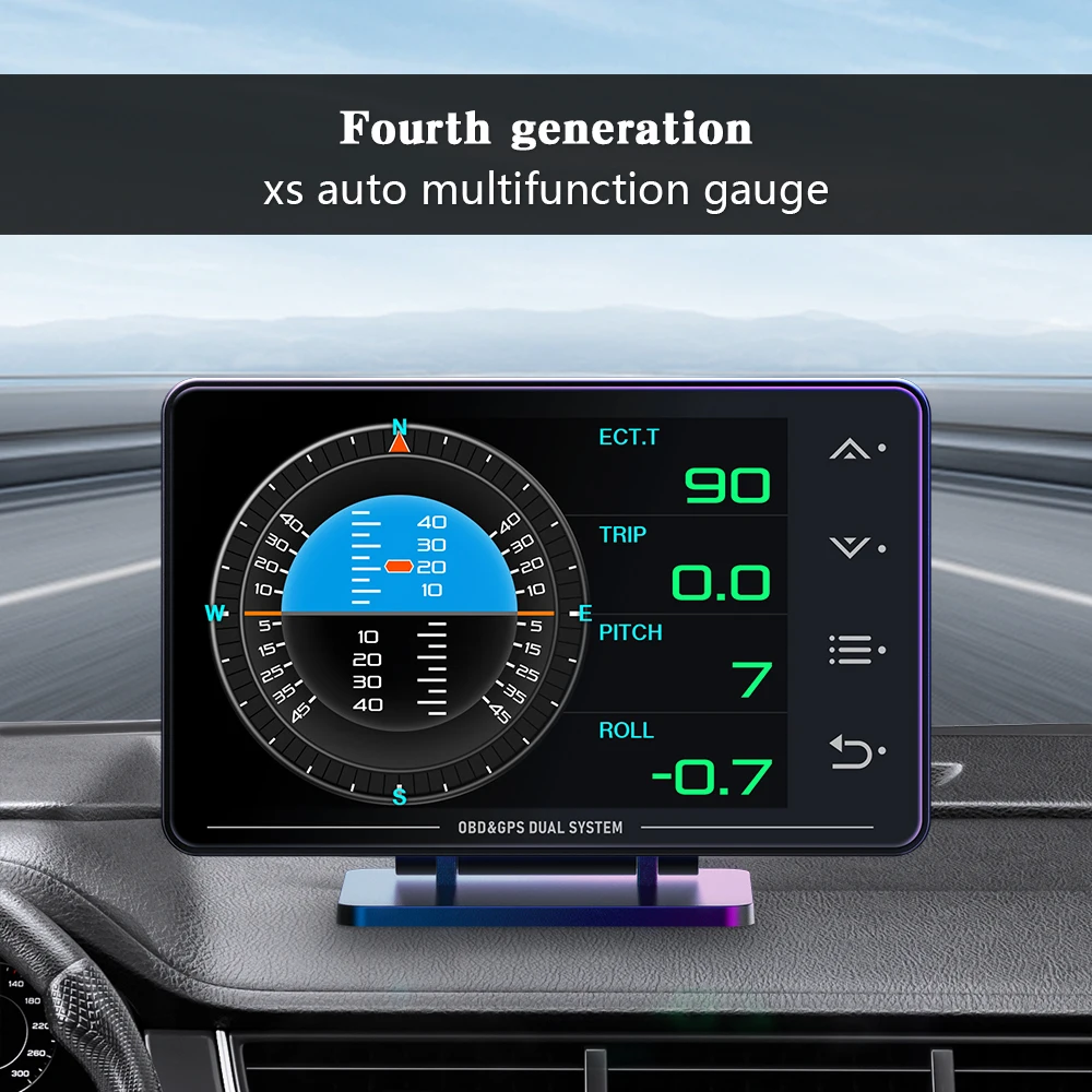 

Newest XS HUD OBD2+GPS Head-up Display Water temperature Oil Pressure Oil Temperature Turbocharged G Value Gyroscope LCD Display