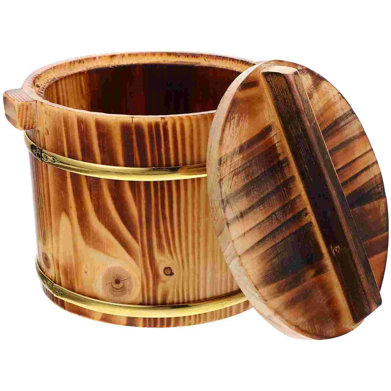 Wooden Barrel Sushi Rice Bucket Buckets Serving Container Food Containers with Lids 5