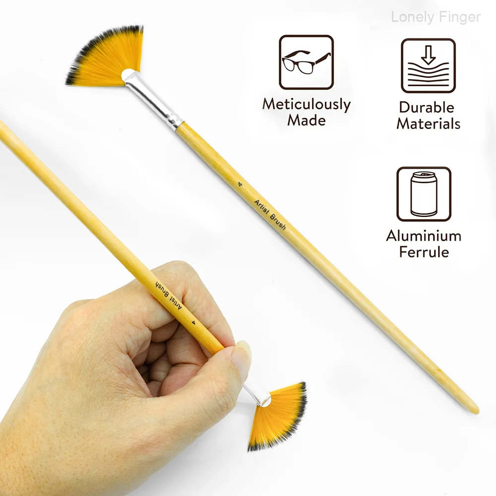 5개 팬 브러쉬 페인트 브러쉬 세트 나무 손잡이 페인팅 브러쉬 나일론 헤어 브러쉬 아크릴 오일 수채화 구아슈용