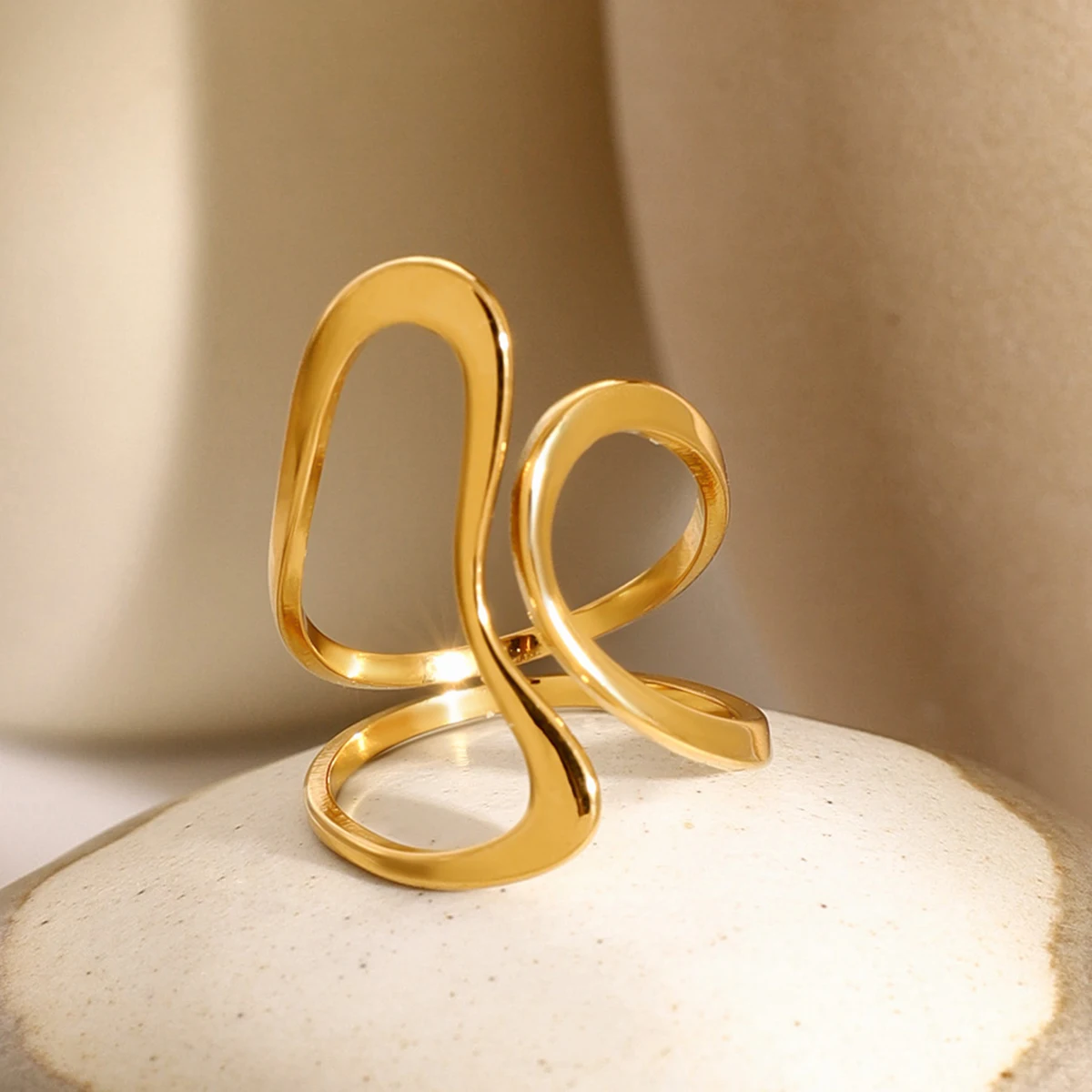 Exquisite Gold-Tone Stainless Steel Statement Ring