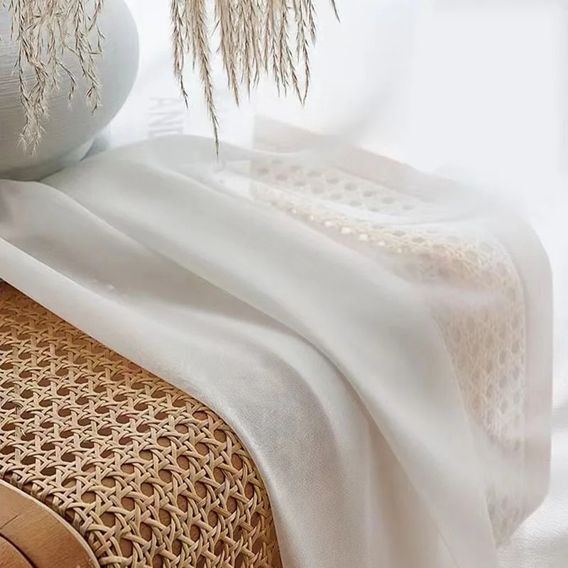 Asazal Solid White Tulle Luxurious Chiffon Sheer Window Curtains 2