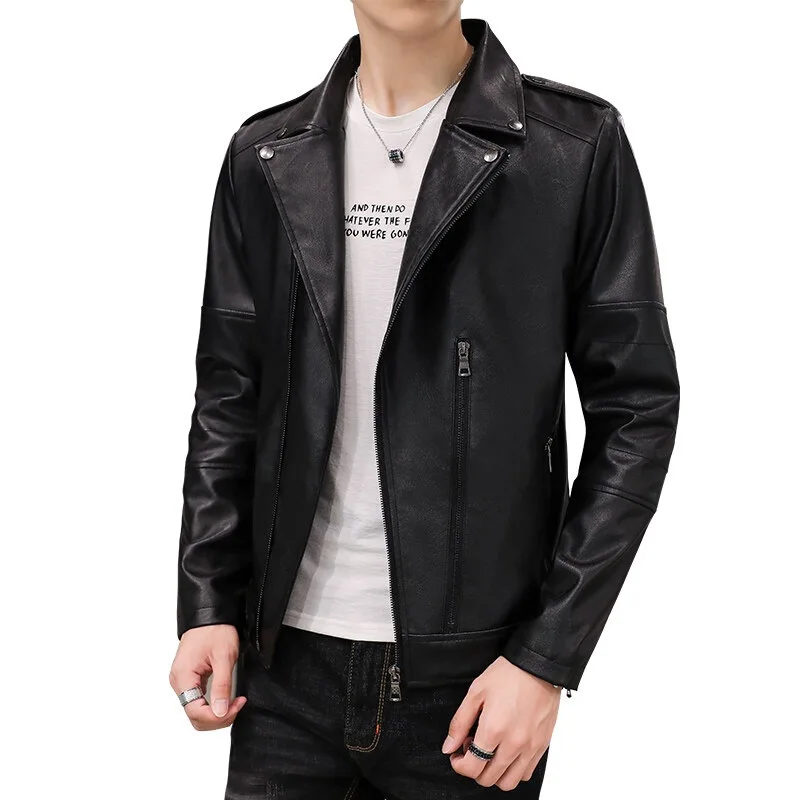 Autumn winter men's leather jacket new Biker Coat handsome PU leather jacket Korean Slim Fit Side zipper leather jackets men winter jacket