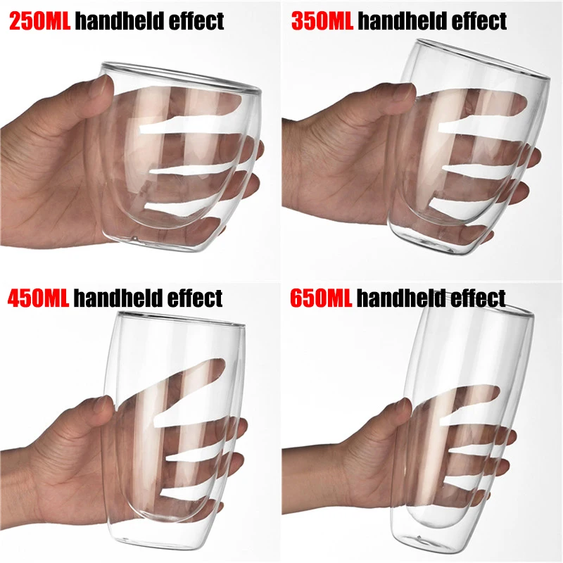 1-6PCS 80-650ml Double Wall Glass Clear Handmade Heat Resistant Tea Cups Healthy Drink Coffee Milk Mug Insulated Shot Glass Gift images - 6