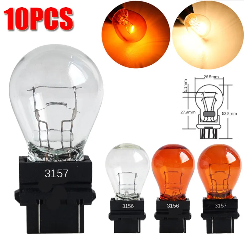 

10Pcs Clear Car External Turn Signal Bulb Halogen Lamp GT25 3156 3157 12V 21W 21/5W Brake Light W2.5x16D Amber White Taillight
