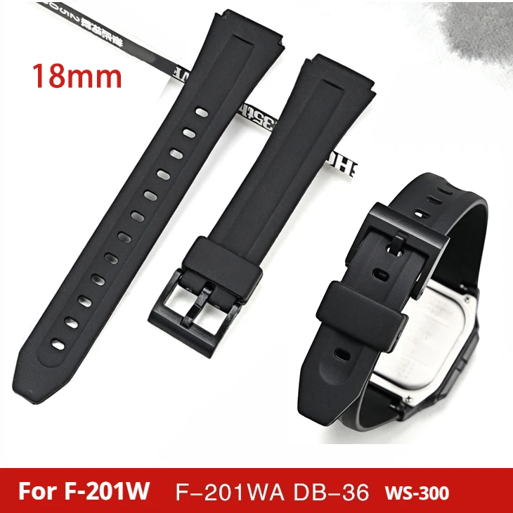 Men's 18mm Black Waterproof Rubber Watch Strap - Sporty Resin Replacement Band